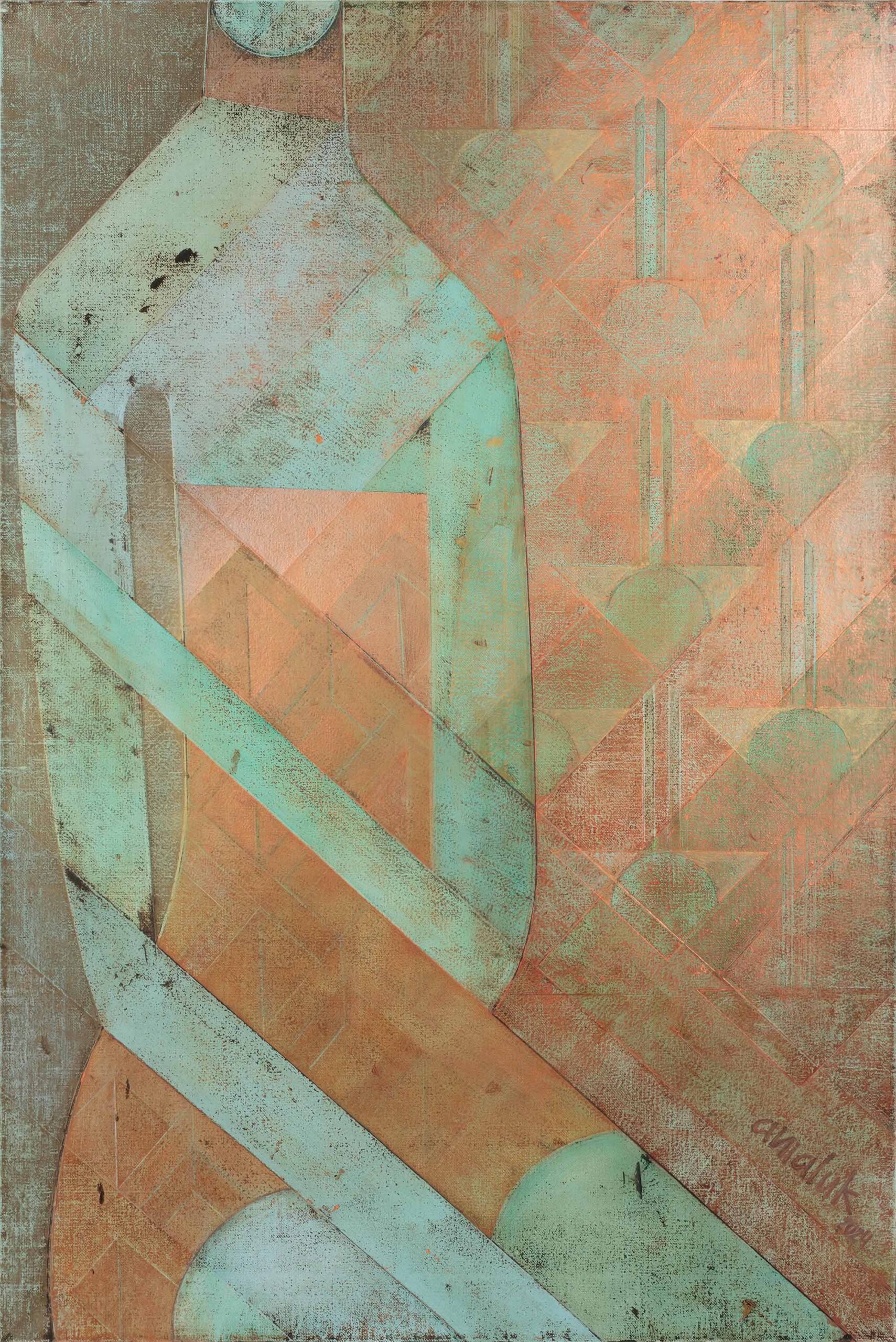 Transatlantic, geometric art deco art by Ania Luk, orange painting